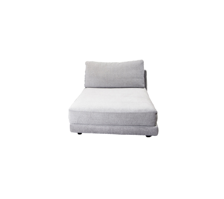 Light gray chaise lounge with a minimalist design and a plush backrest for added comfort. Perfect for relaxation and leisure.