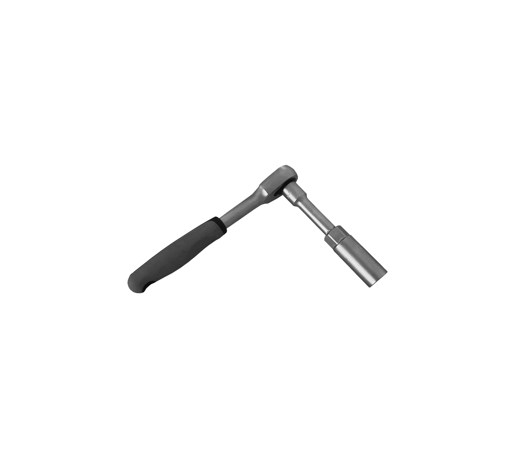 A metal ratchet wrench with a textured handle for grip, designed for tightening and loosening bolts and nuts.