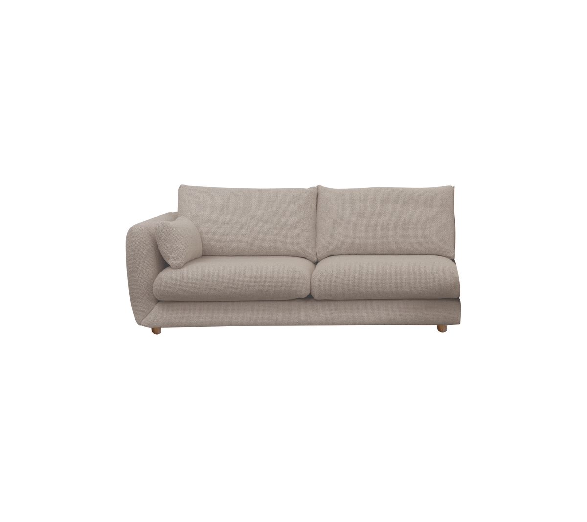 Light brown modern sofa with a minimalist design and rounded arm.