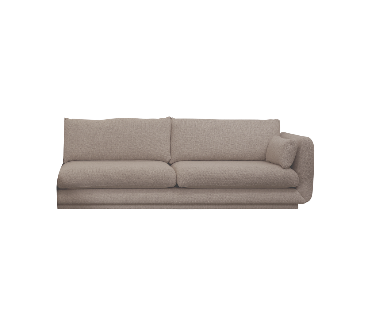 Light brown modern sofa with two large cushions in a minimalist design.