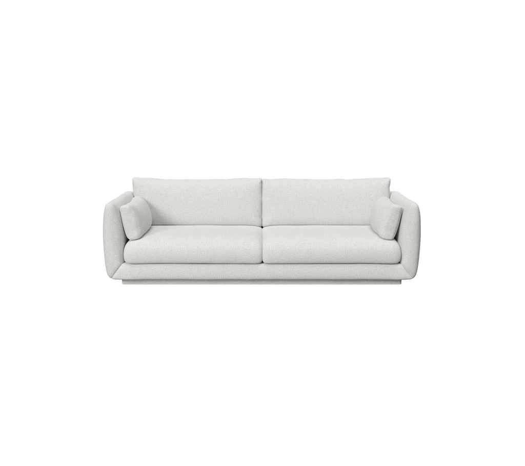 Light grey sofa with two rounded cushions in a modern design.