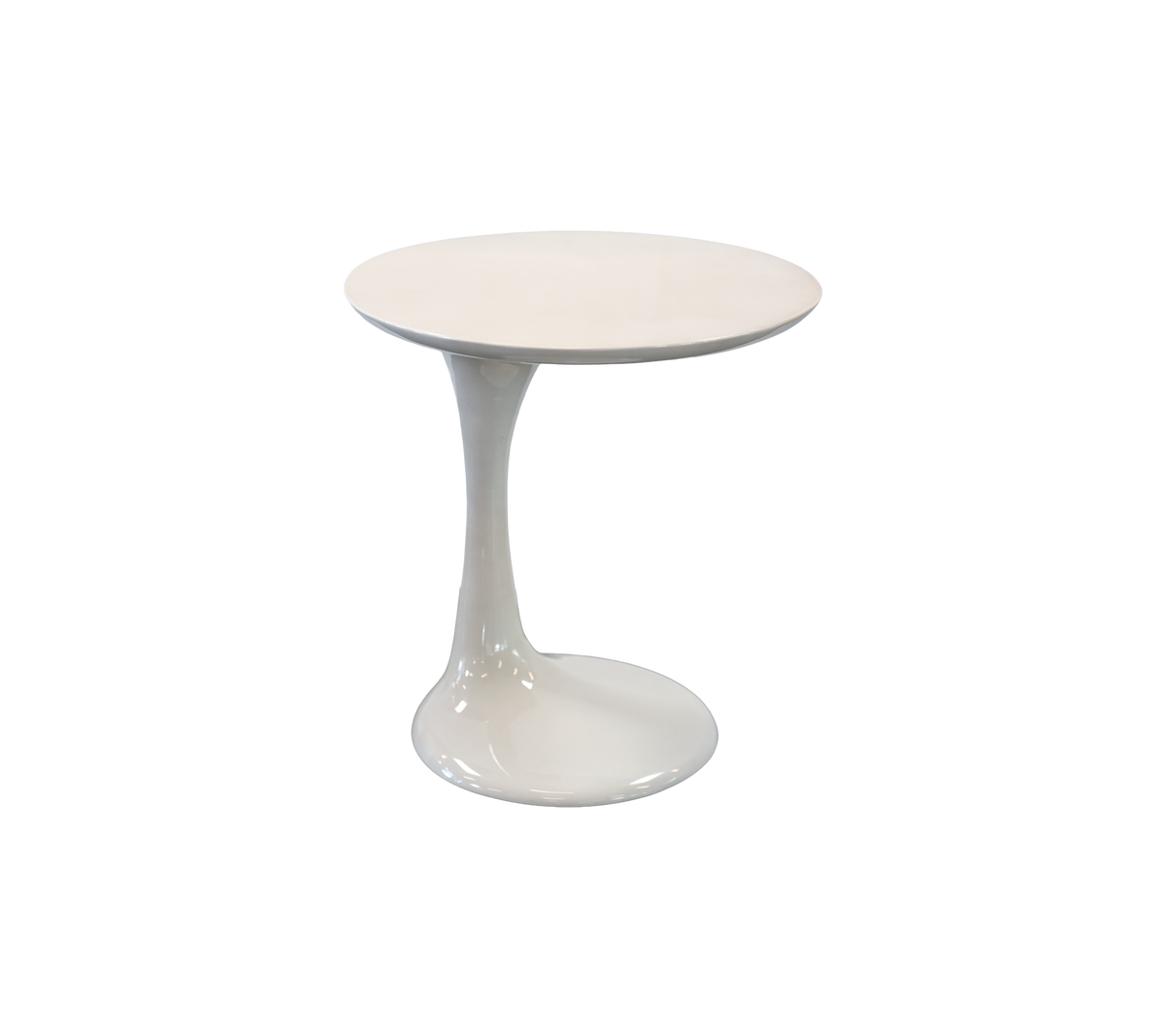 Modern white side table with a unique sculptural base.