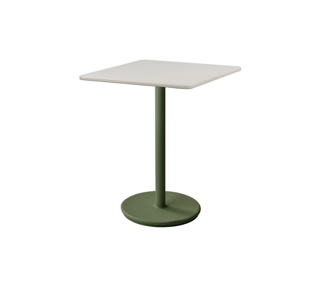 Dark green table with a square top.