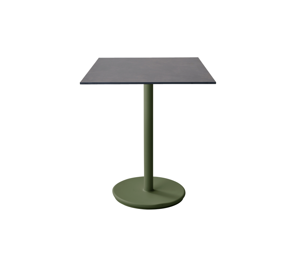 Modern dark grey table with a dark green base.