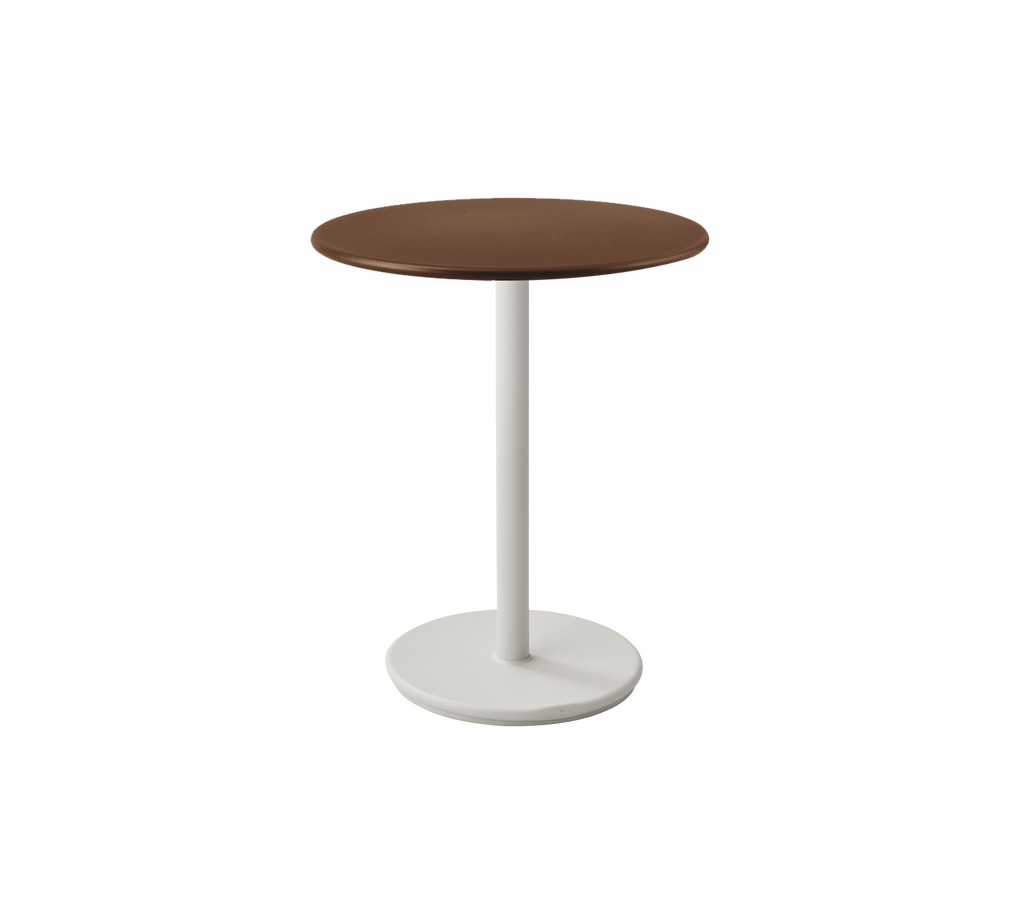 Desert red round table with a white base.