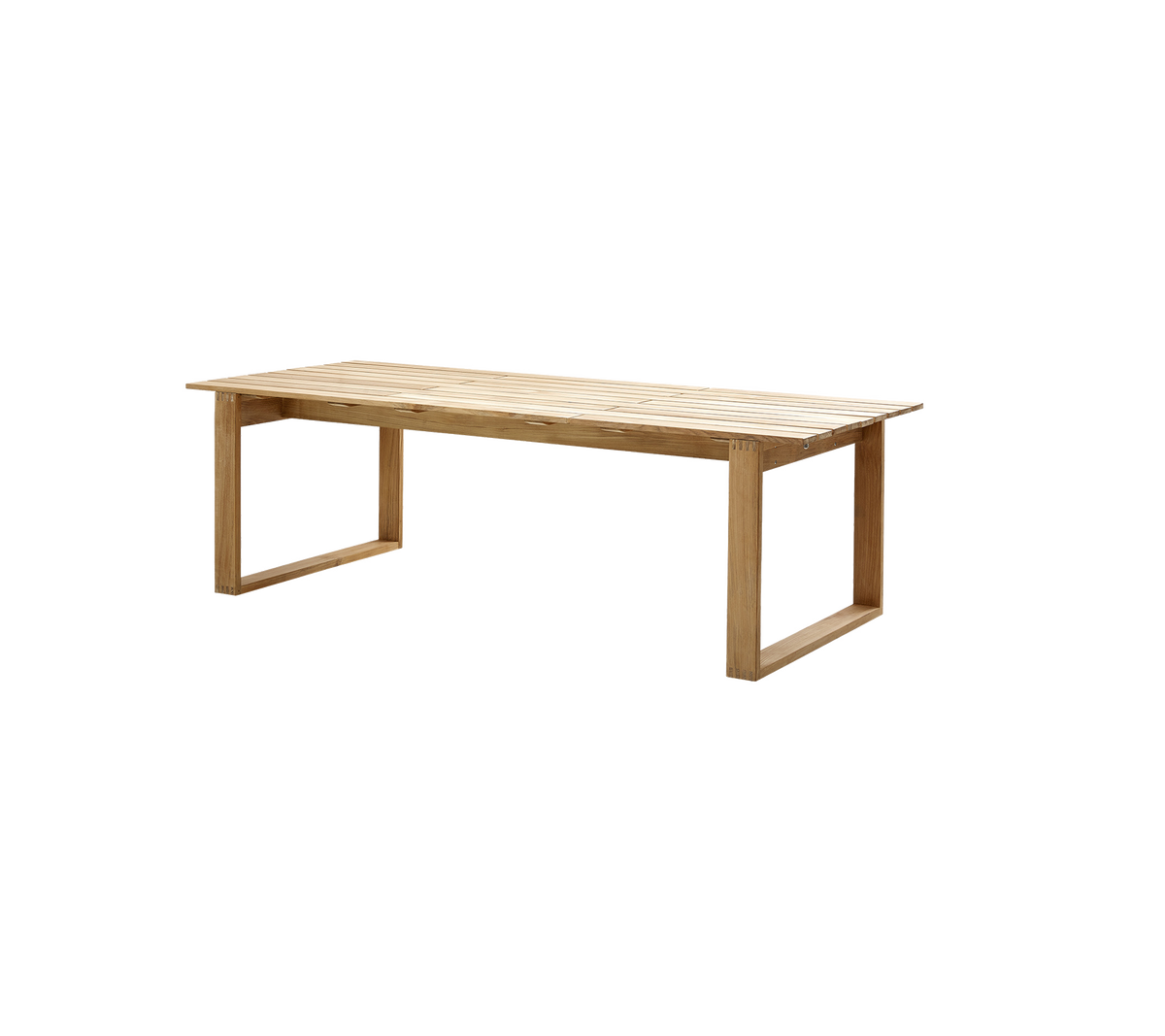 Wooden table with a simple, modern design featuring a rectangular top and minimalist legs, ideal for various settings.