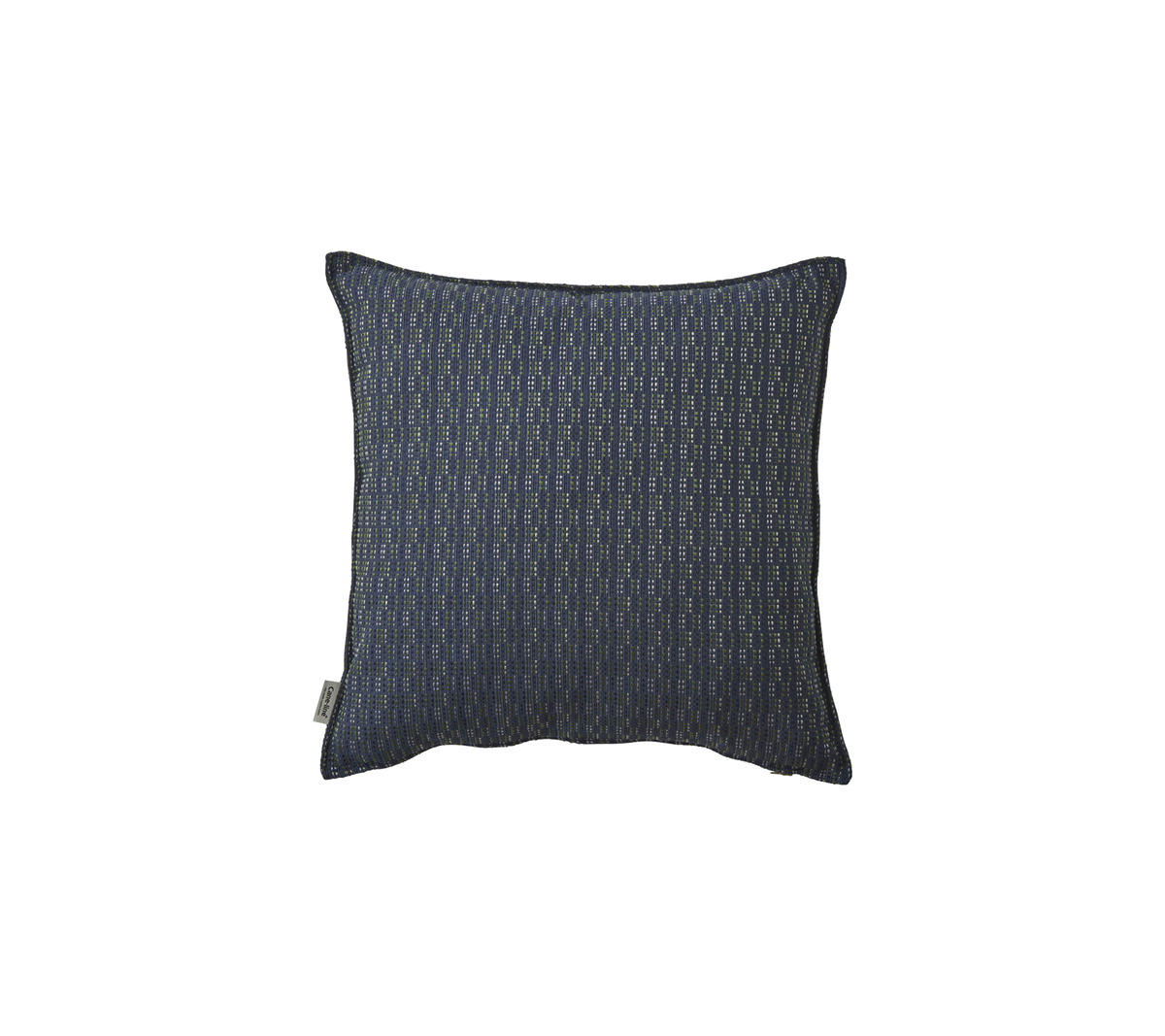 Dark square decorative pillow with a textured pattern of vertical lines and subtle colors. Ideal for enhancing home decor.
