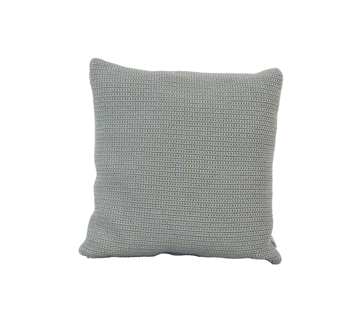 Textured square cushion in a soft gray hue, adding a cozy accent to any space.
