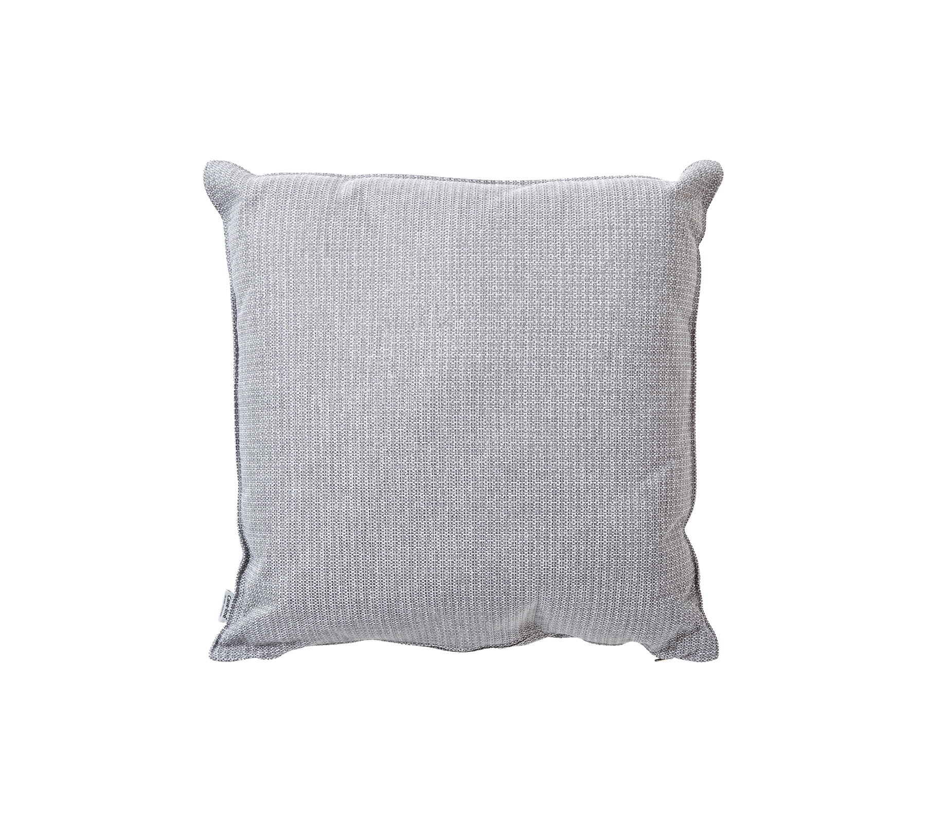 Gray cushion with a textured pattern, featuring piped edges for a stylish and comfortable accent in any setting.
