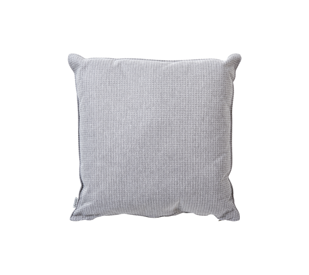 Gray cushion with a textured pattern, featuring piped edges for a stylish and comfortable accent in any setting.