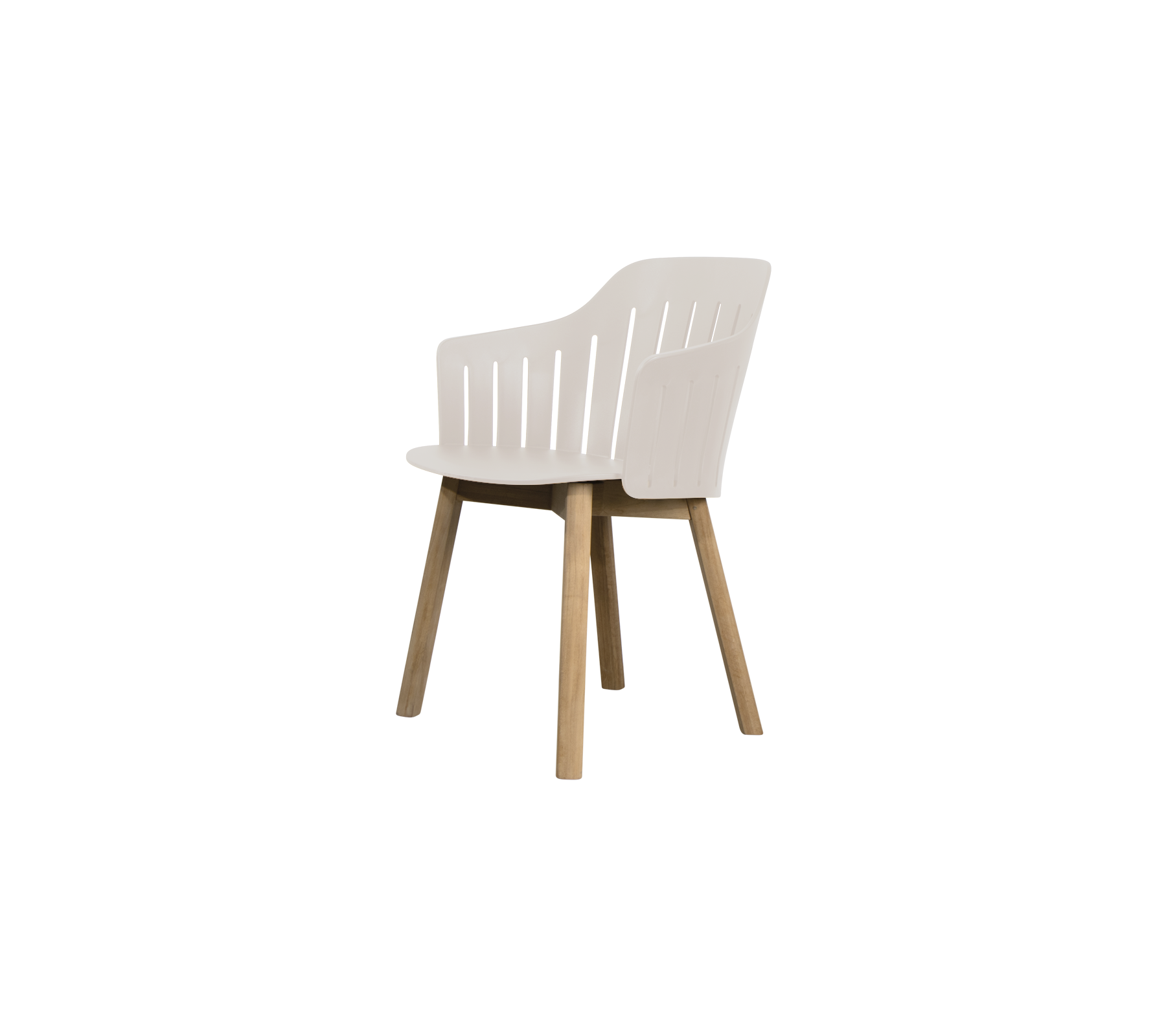 Modern white chair with wooden legs.