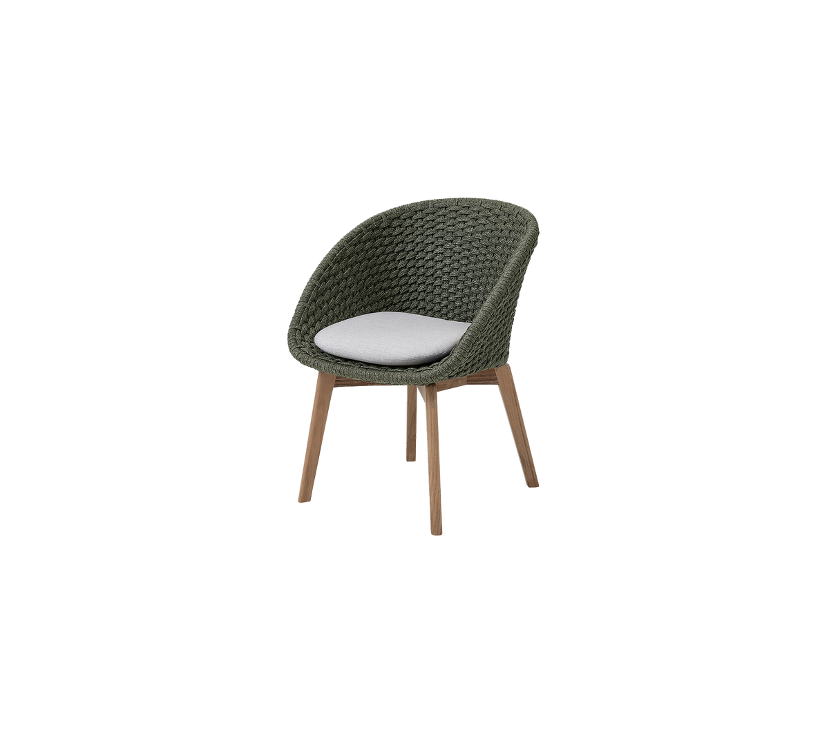 Stylish chair with a textured green seating area and a comfortable white cushion, supported by sleek wooden legs.