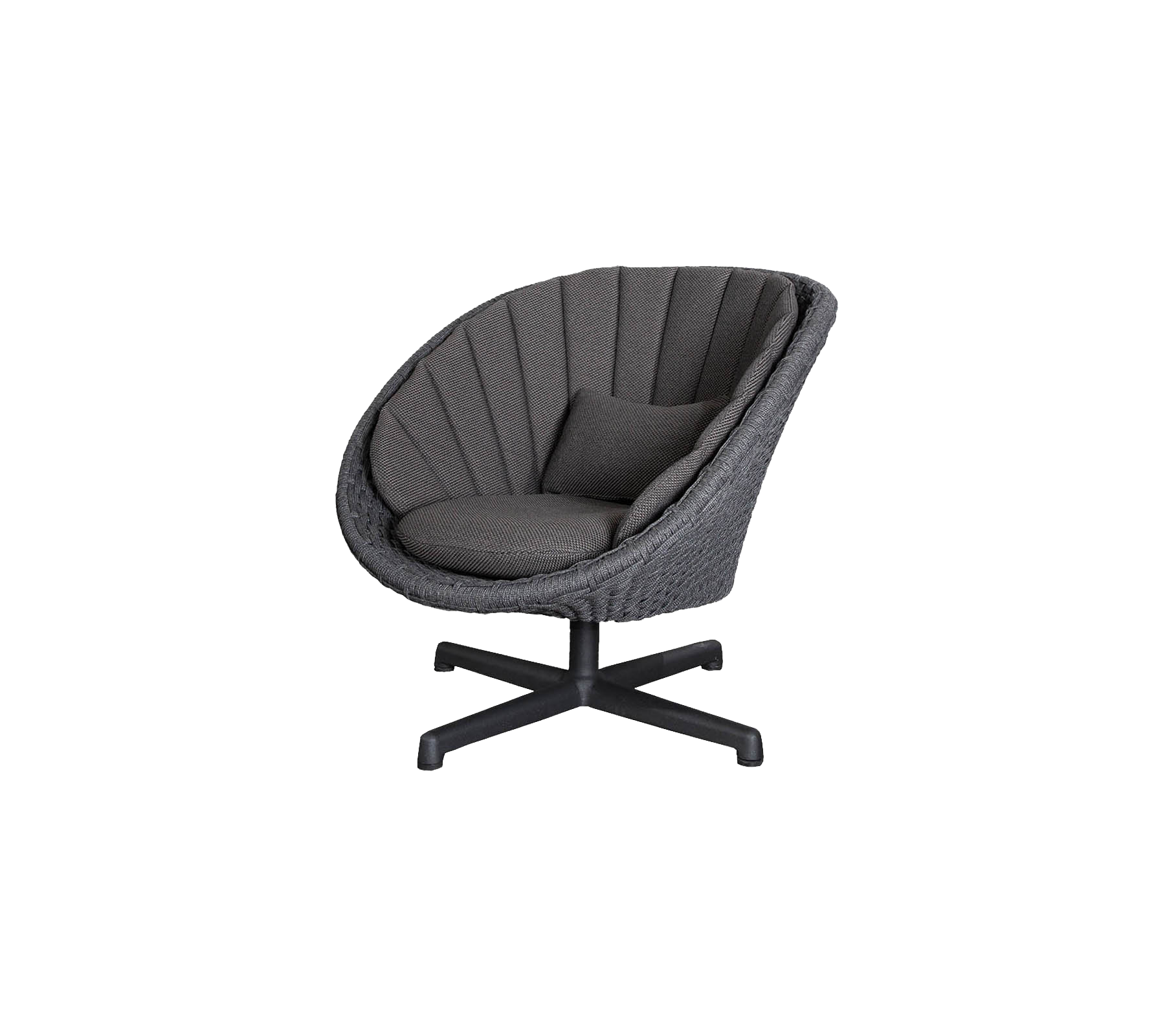 Stylish contemporary chair with a rounded design, featuring textured fabric and a plush cushion for comfort and support.