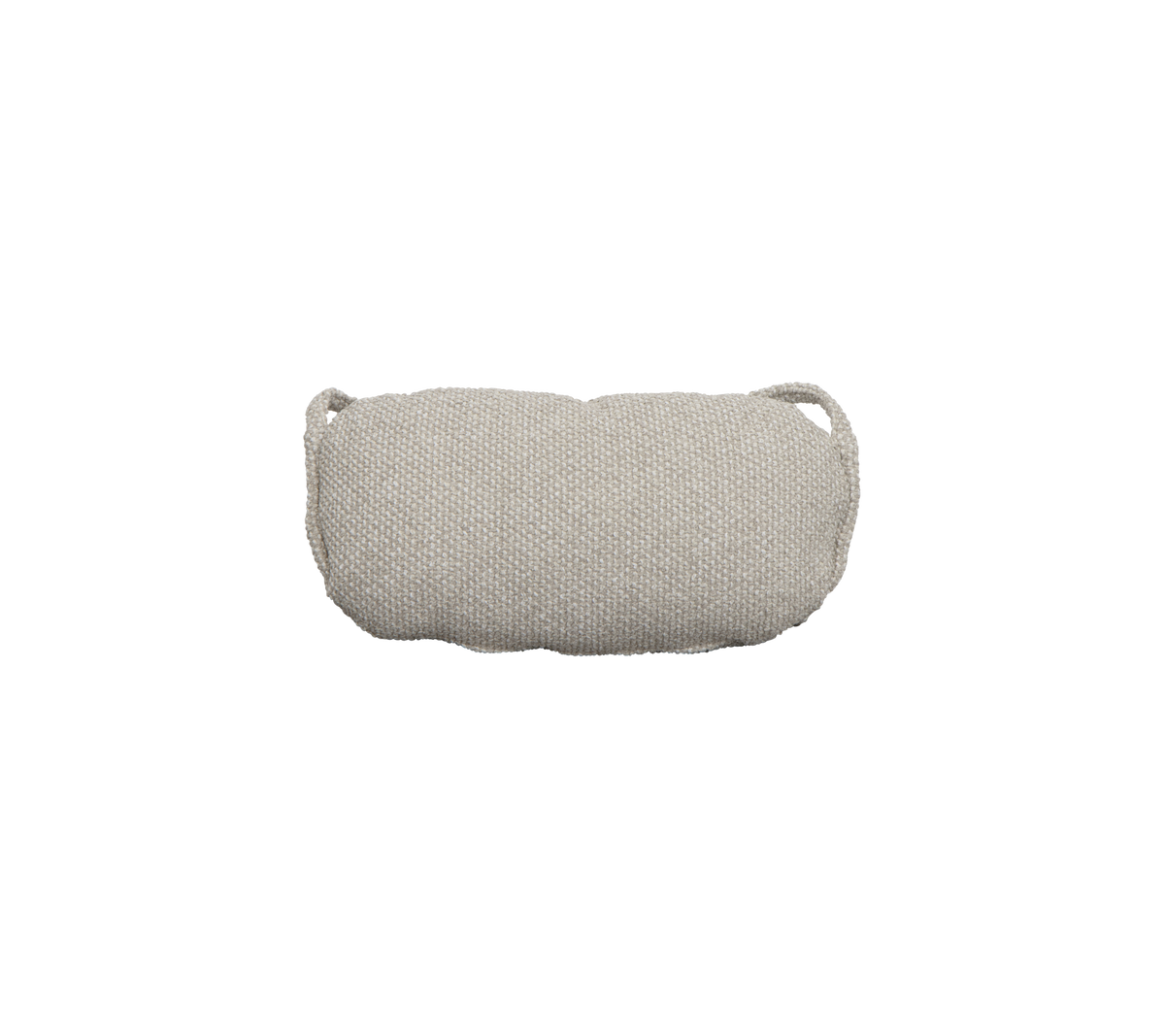 Light gray, cylindrical fabric pouch with two small handles, suitable for storage or travel.