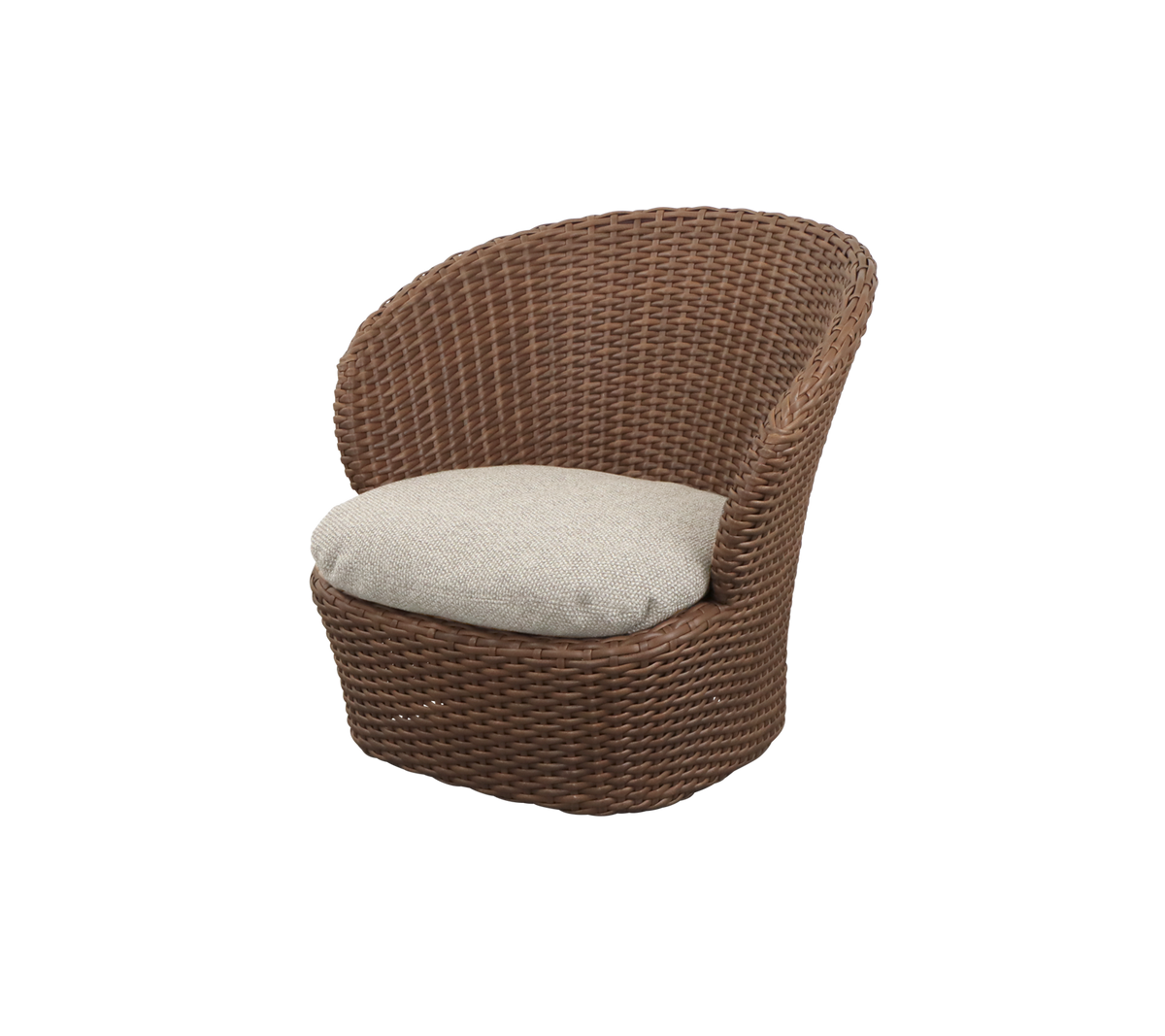 Woven wicker chair with a cushioned seat, offering a stylish and comfortable seating option. Ideal for relaxation and casual settings.