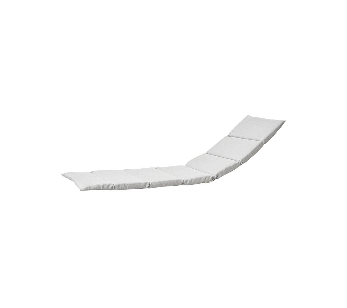 A sleek, modern white chaise lounge with a curved design and three segmented cushions for comfort.