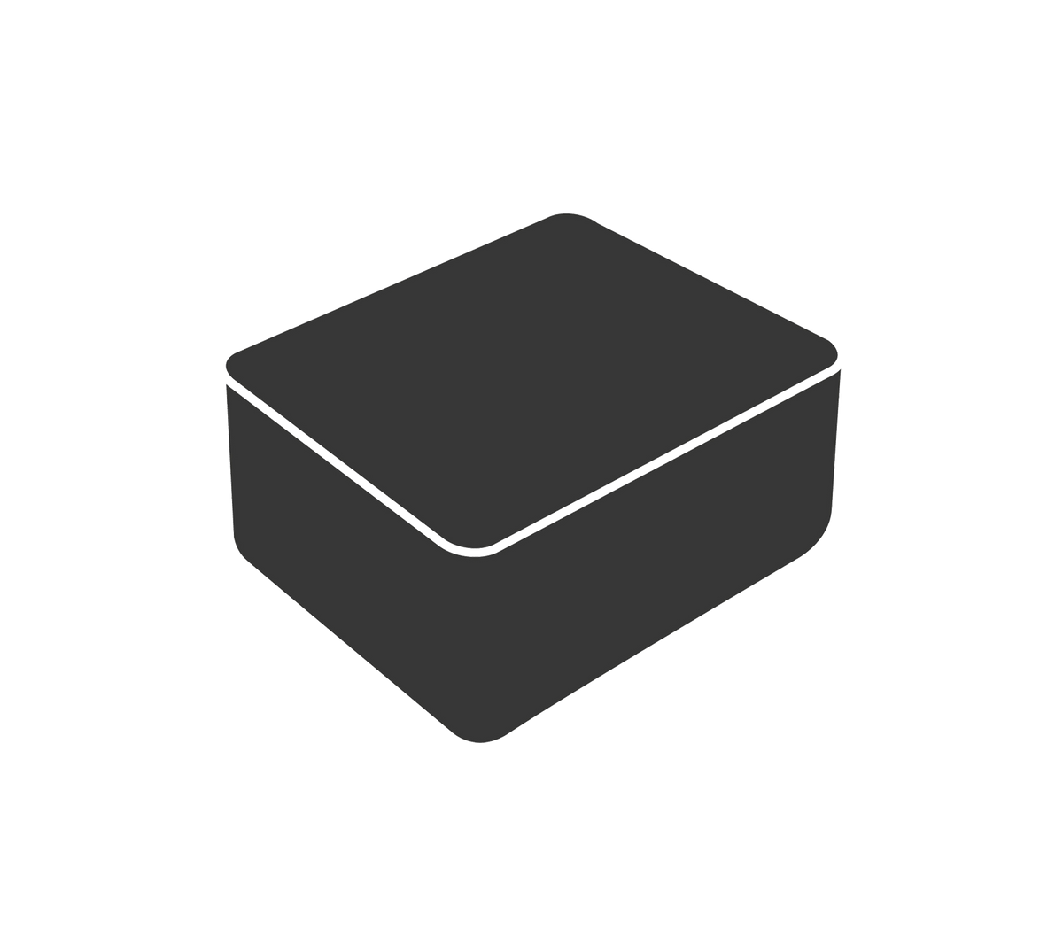 A simple, dark rectangular box with rounded edges, featuring a flat top and slightly raised base.