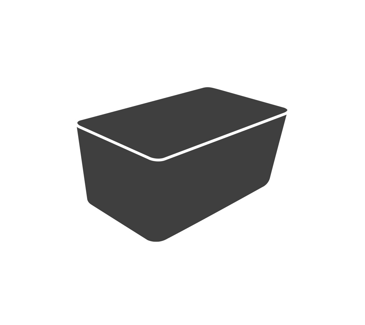 A simple rectangular container with a flat lid, designed for storage or transport, in a dark gray color.
