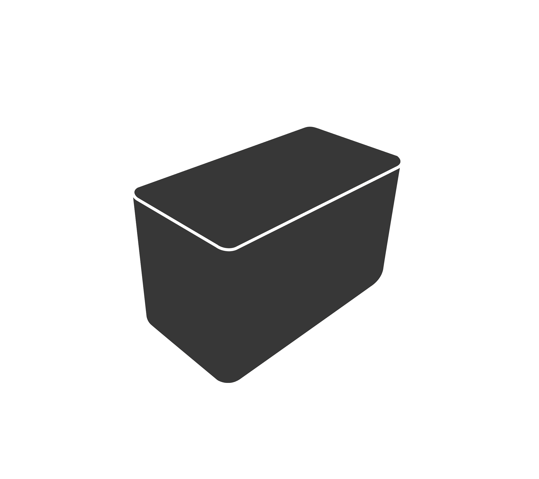 A dark, rectangular storage container with a flat lid, designed for organizing and storing various items.