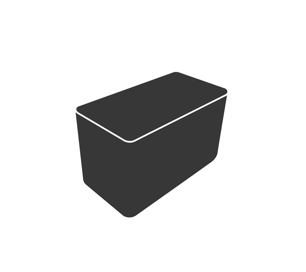 A dark, rectangular storage container with a flat lid, designed for organizing and storing various items.