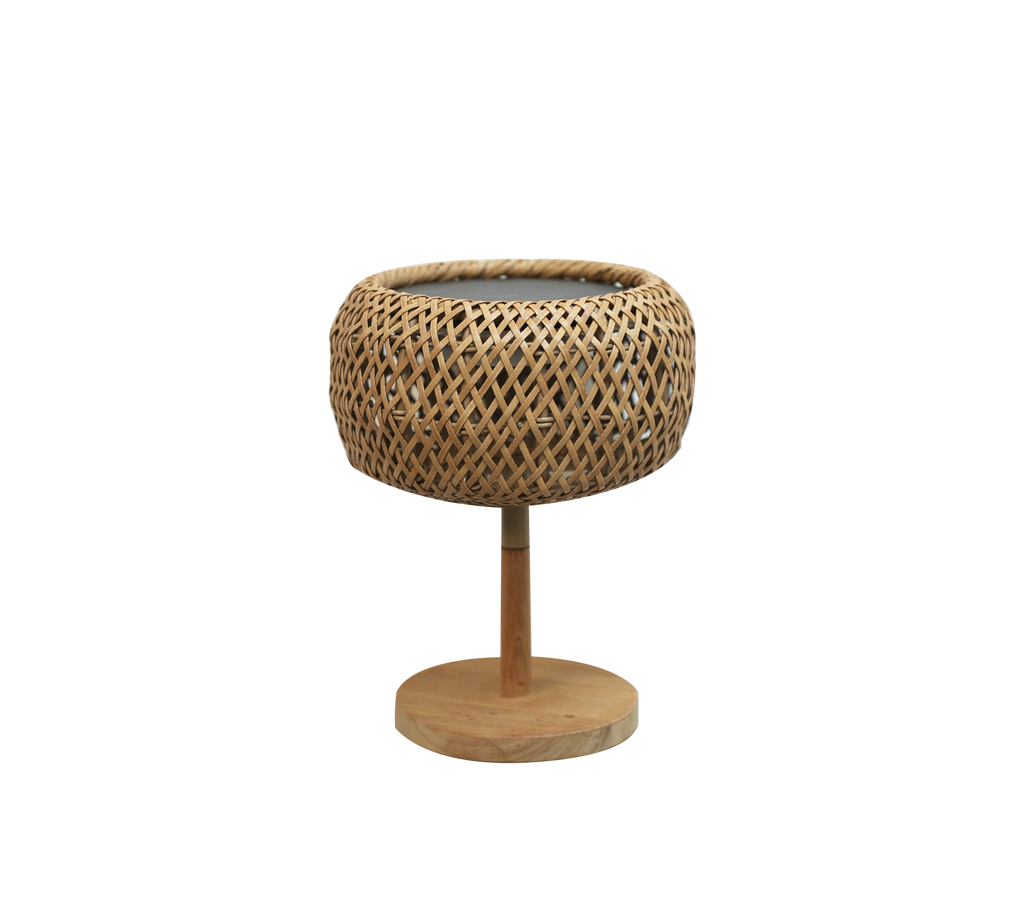 Modern natural planter with a woven design and round base.