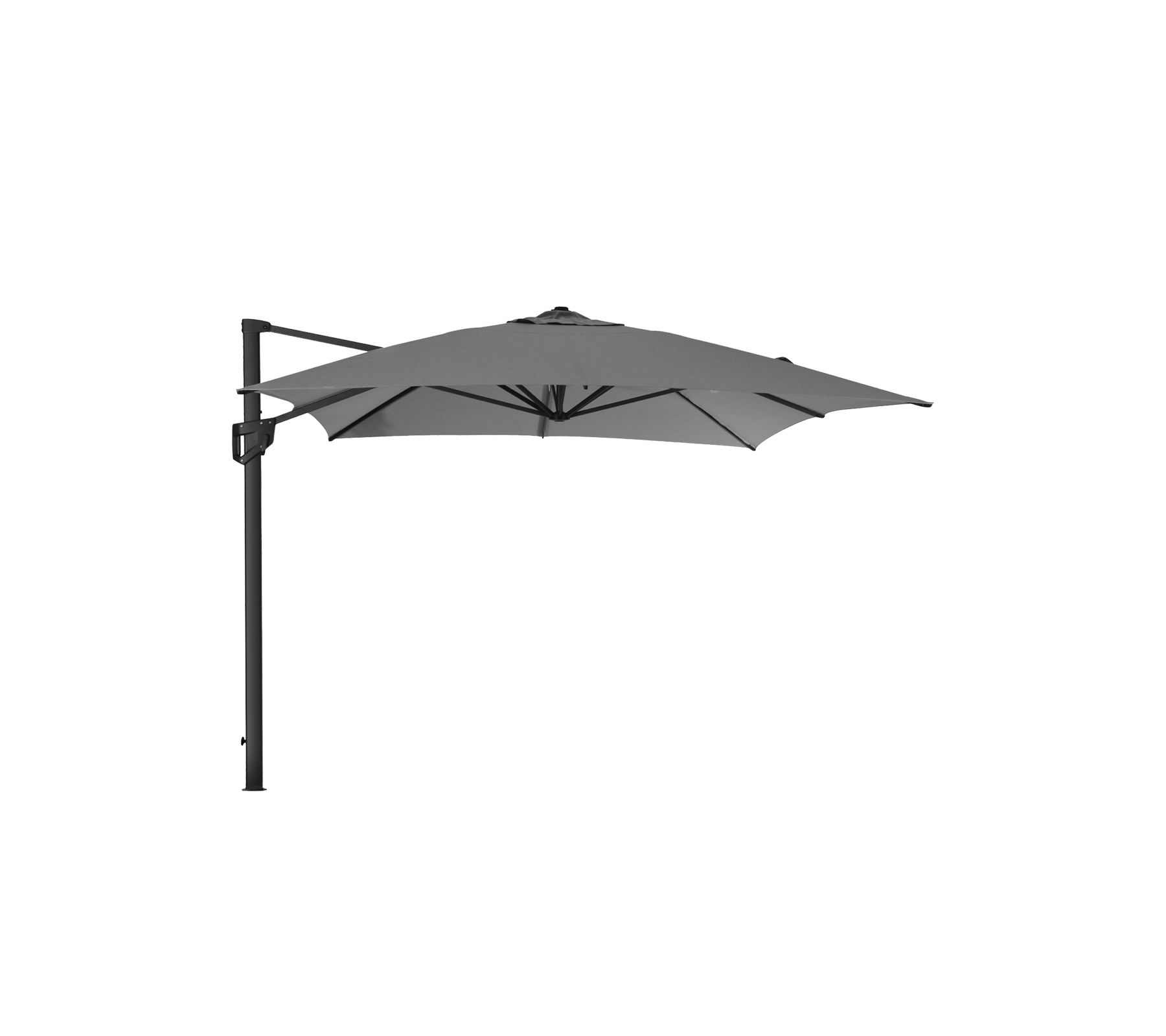 black patio umbrella with black pole Cane-line Hyde luxe hanging parasol, 3x4 m