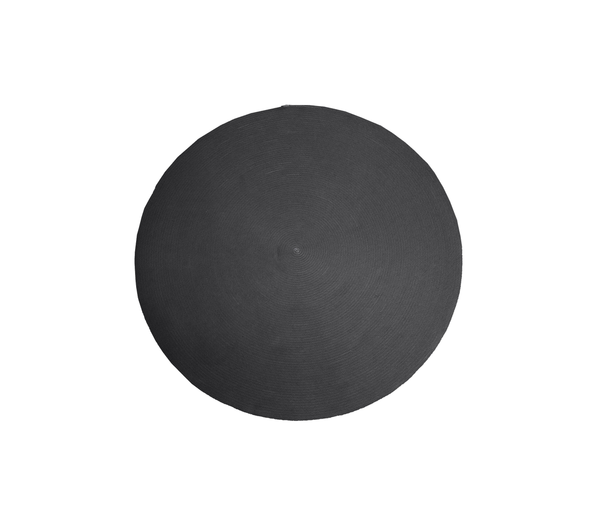Elegant round dark grey rug, suitable for outdoor use
