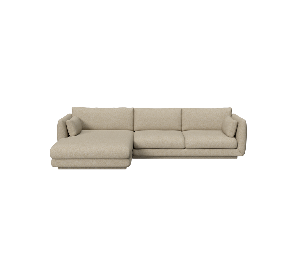 Brown modern sofa with a chaise section for relaxed seating.