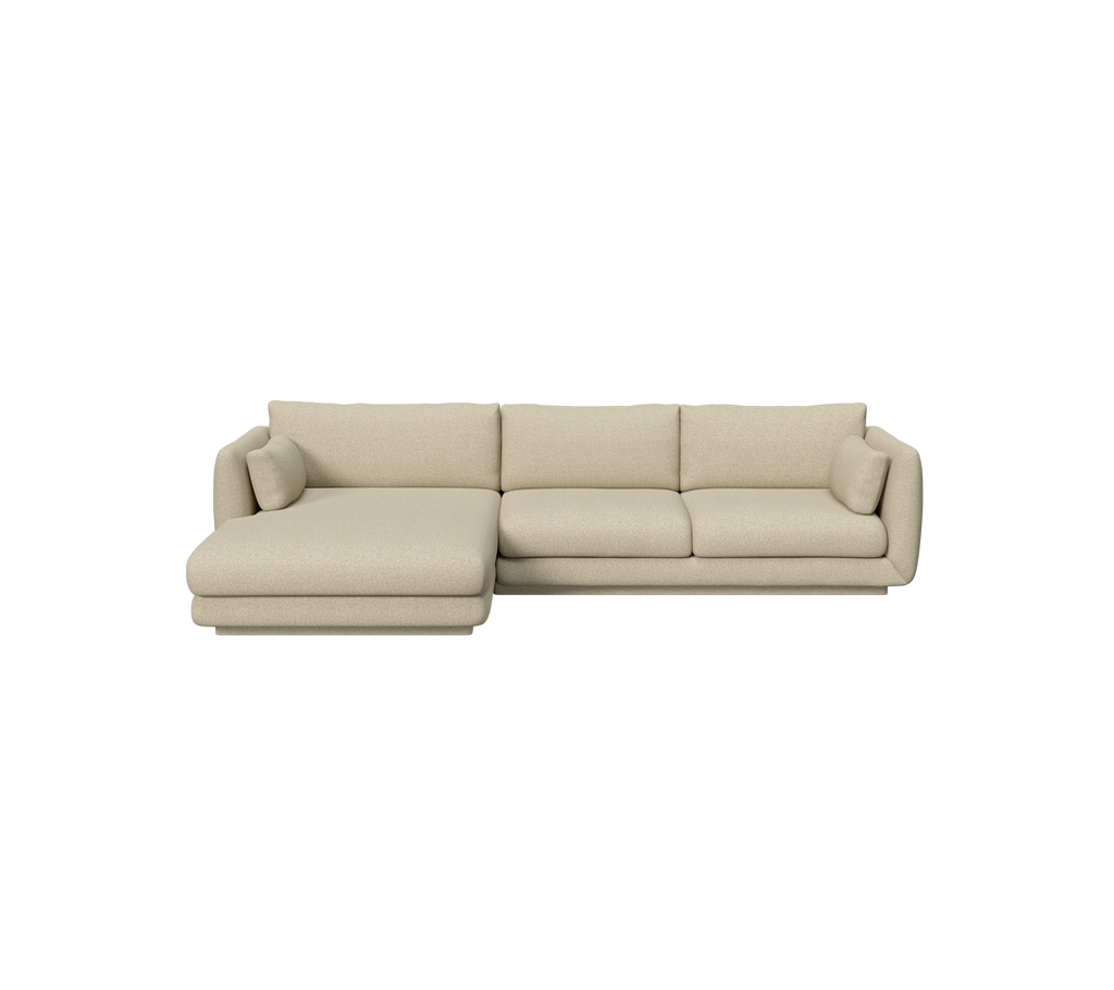 Light brown modern sofa with a chaise lounge design.