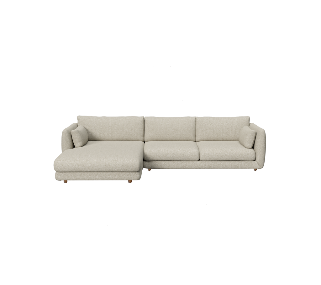Light brown modern sofa with a spacious chaise lounge.