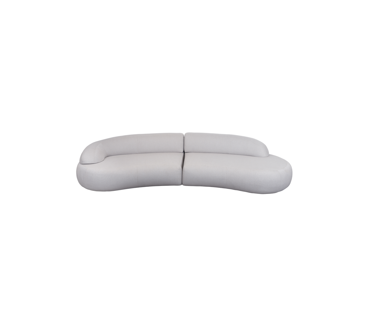 Curved, modern sofa design in a soft, neutral color with a sleek, minimalist aesthetic. Ideal for contemporary interiors.